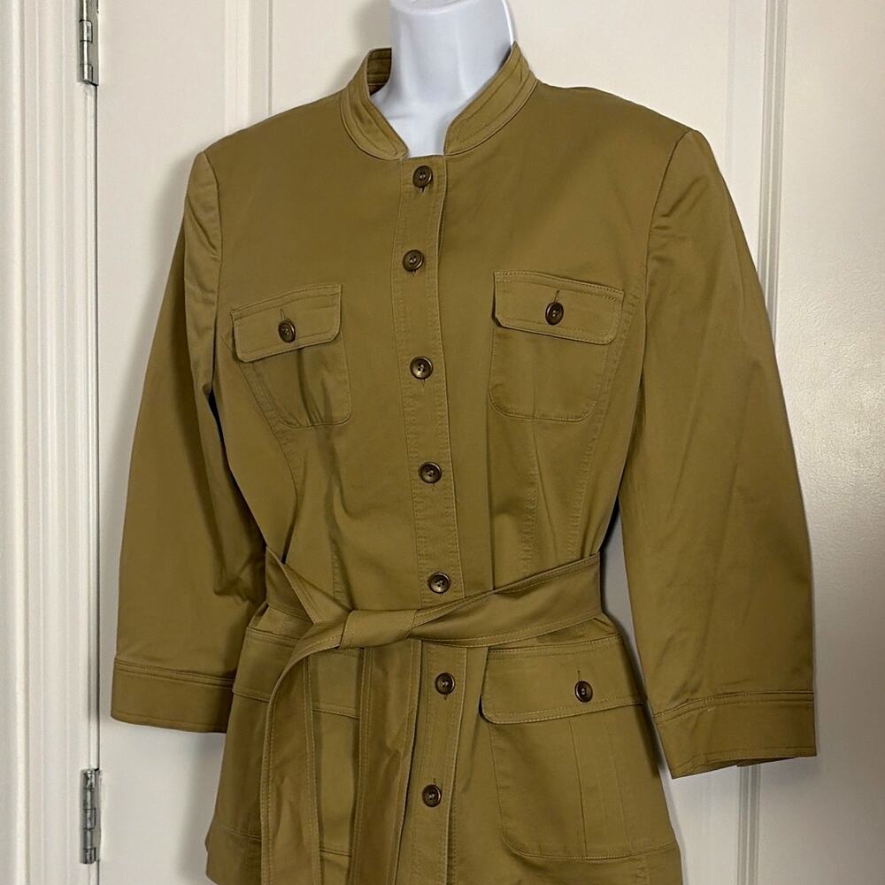 Nine West Beige 2pc Pant Suit Set Belted Lined Jacket Pants Women's 16